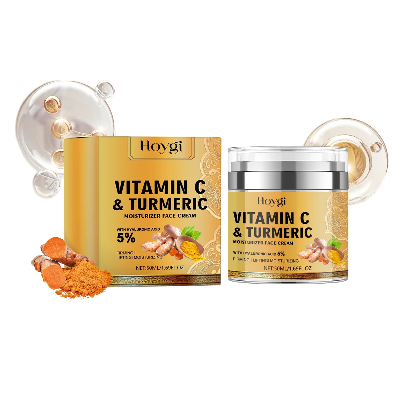 Hoygi Skin Care Whitening Anti Aging Brightening Dark Spots Winkles Removal Natural Vitamin C & Turmeric Moisturizer Face Cream