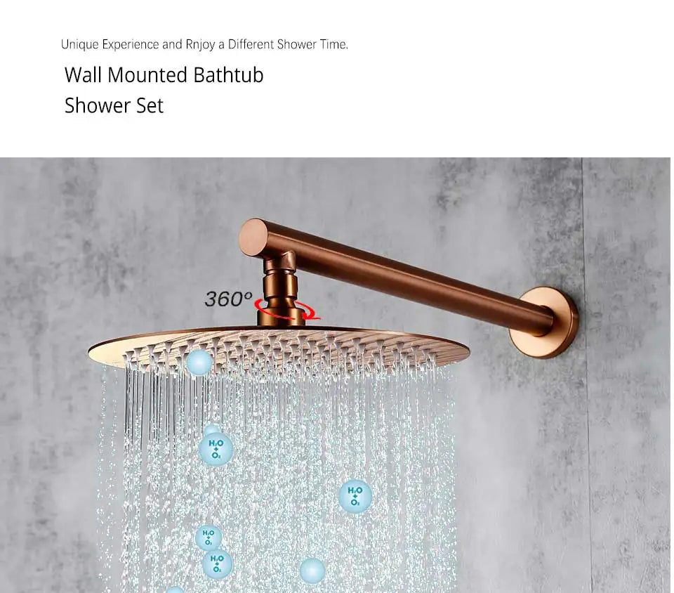 Rainfall Shower Set Rose Gold Wall Mounted Bathroom Shower Mixer Brass Faucet Hot Cold Water Mixer Tap With Head 8/10/12 Inch