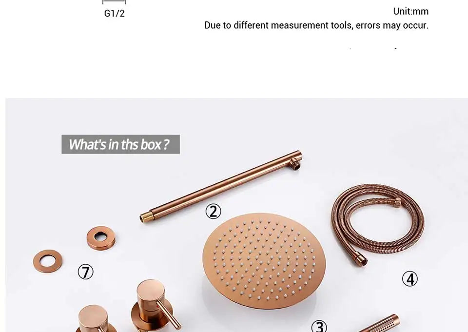Rainfall Shower Set Rose Gold Wall Mounted Bathroom Shower Mixer Brass Faucet Hot Cold Water Mixer Tap With Head 8/10/12 Inch