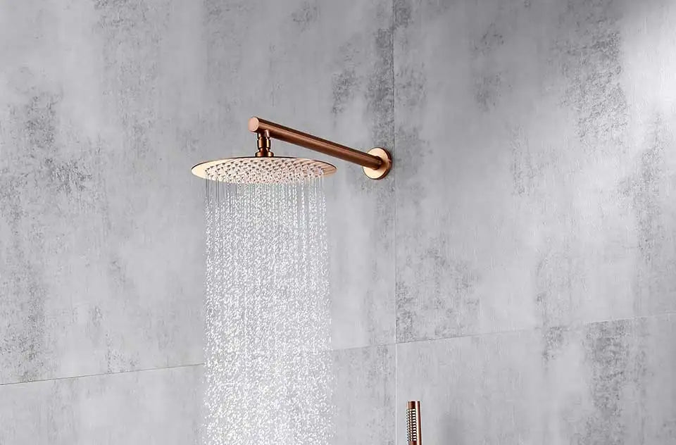 Rainfall Shower Set Rose Gold Wall Mounted Bathroom Shower Mixer Brass Faucet Hot Cold Water Mixer Tap With Head 8/10/12 Inch