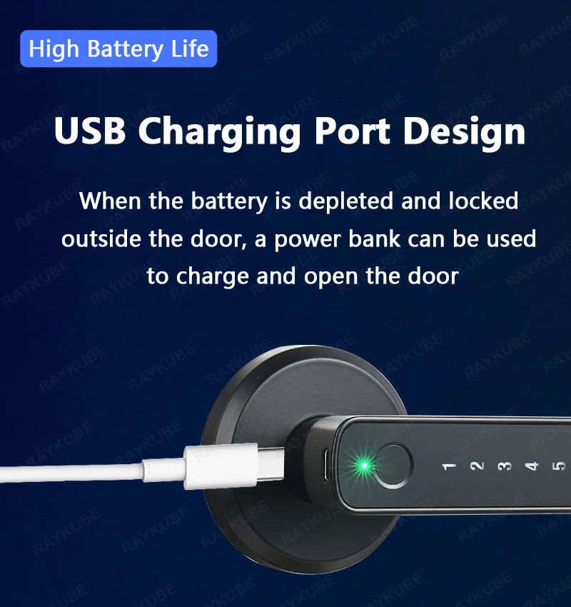 RAYKUBE M3 Tuya BLE Smart Fingerprint Electronic Door Lock Password Lock with Keys Smartlife/Tuya APP Unlock Delivery From USA