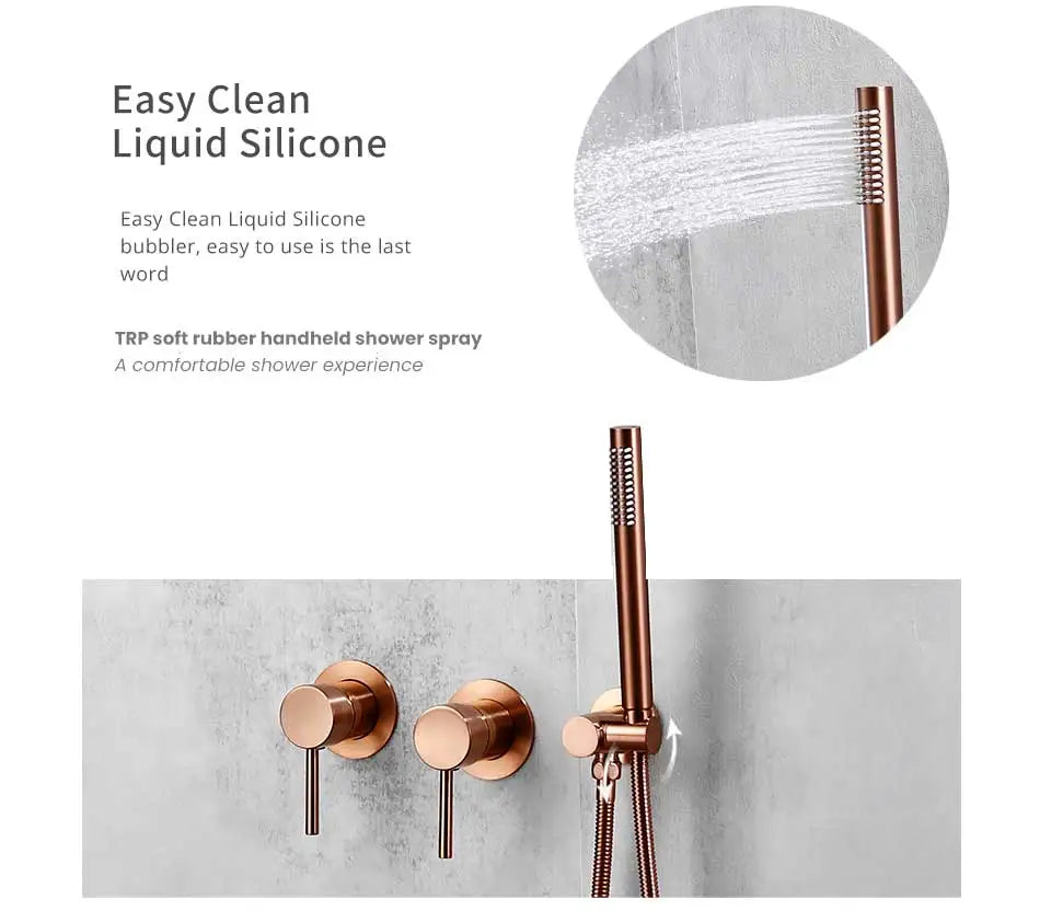 Rainfall Shower Set Rose Gold Wall Mounted Bathroom Shower Mixer Brass Faucet Hot Cold Water Mixer Tap With Head 8/10/12 Inch