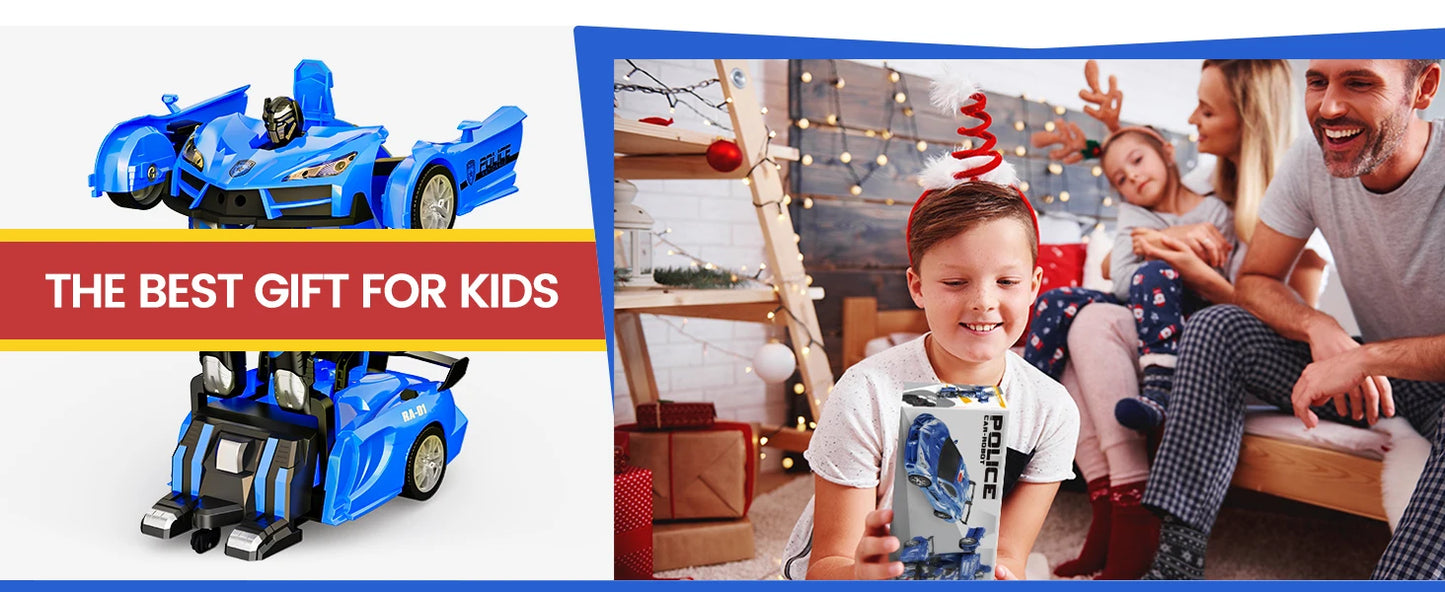 Sinovan Remote Control Police Car Toy Gesture Sensing with LED Light 2.4GHz One Button Transformation Robot RC Cars for Kids