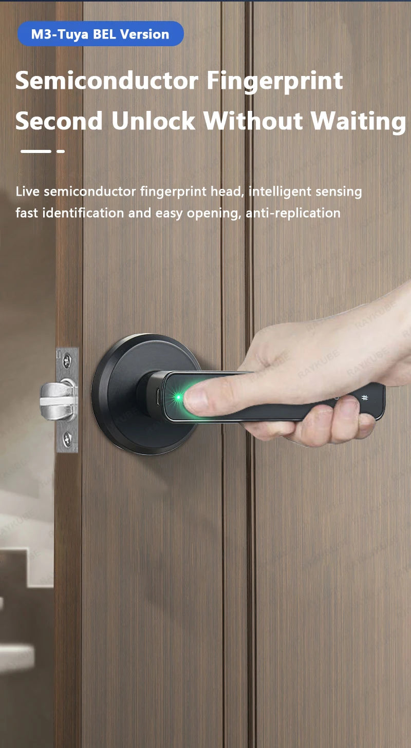 RAYKUBE M3 Tuya BLE Smart Fingerprint Electronic Door Lock Password Lock with Keys Smartlife/Tuya APP Unlock Delivery From USA