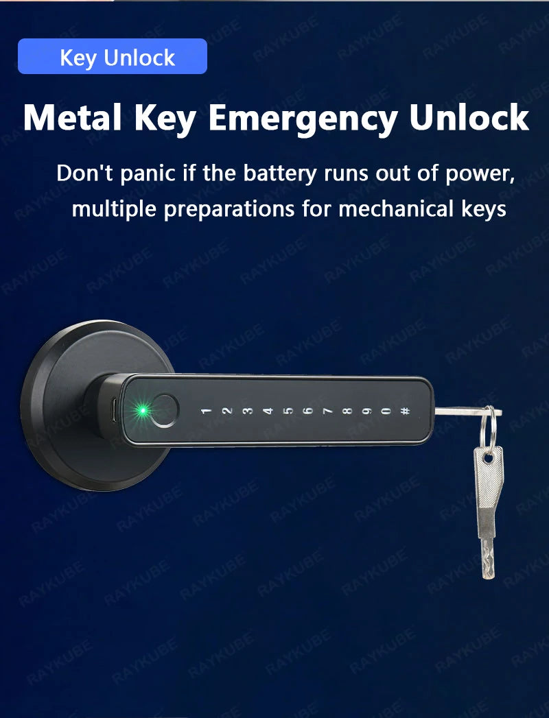 RAYKUBE M3 Tuya BLE Smart Fingerprint Electronic Door Lock Password Lock with Keys Smartlife/Tuya APP Unlock Delivery From USA