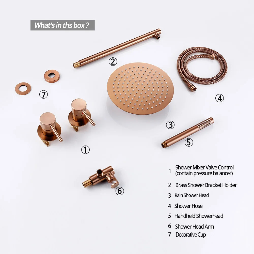 Rainfall Shower Set Rose Gold Wall Mounted Bathroom Shower Mixer Brass Faucet Hot Cold Water Mixer Tap With Head 8/10/12 Inch