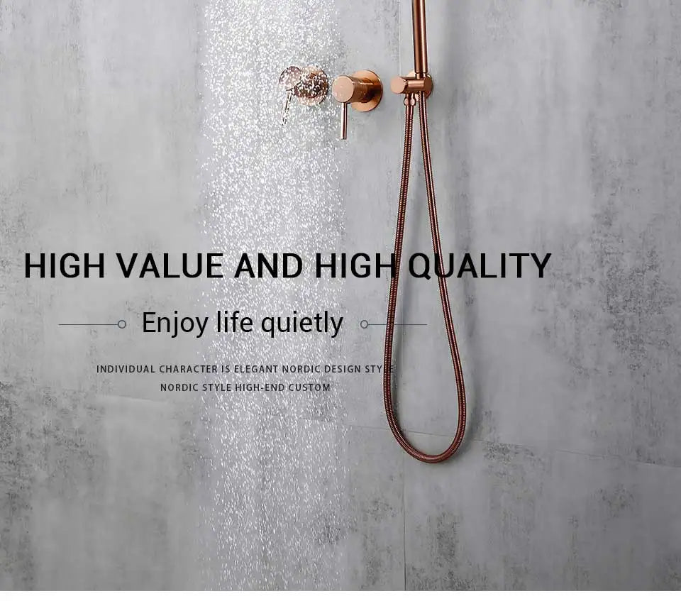 Rainfall Shower Set Rose Gold Wall Mounted Bathroom Shower Mixer Brass Faucet Hot Cold Water Mixer Tap With Head 8/10/12 Inch