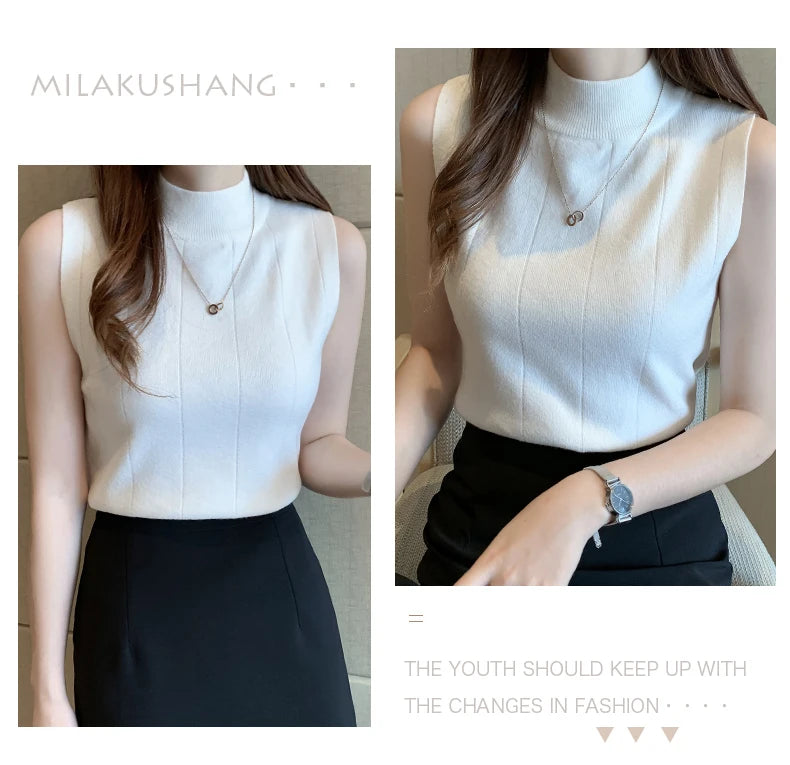 Korean Fashion Ladies Tops Spring New Summer Women Tops Casual Clothes Sleeveless Solid Women Blouse Knit Elastic Blusas 8623 50