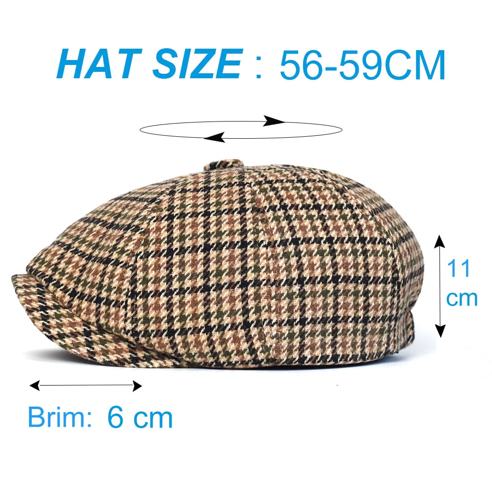 Autumn Winter Plaid Newsboy Ivy Caps Casual Beret Hats England Gatsby Retro Hat Driver Flat Cap