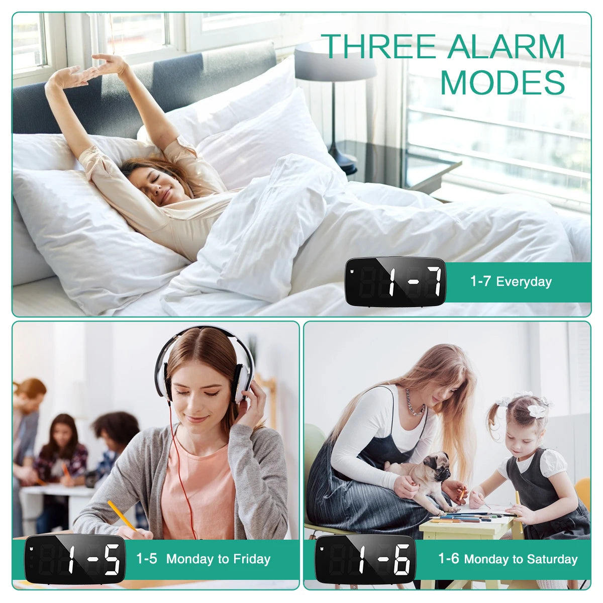 ORIA Alarm Clock Digital LED Clock Voice Control Snooze Time Temperature Display Night Mode Reloj Despertador Desktop Clocks