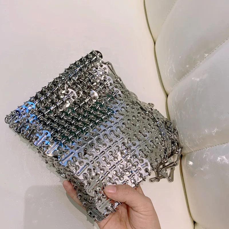 luxury Women Bags Designer Metal Sequins Chain Woven Bag Hollow Evening Bags Clutch Female Travel Holiday Shoulder Bag Handbag