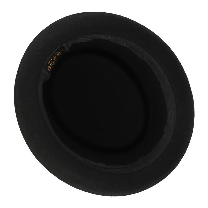 GEMVIE 100% Wool Men Pork Pie Hat For Dad Uniex White Black Top Hat Lady Gentleman Flat Bowler Porkpie Fedora For Women