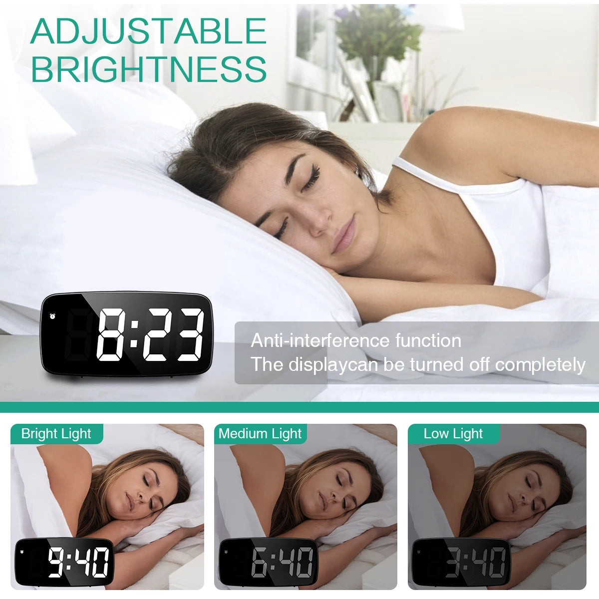 ORIA Alarm Clock Digital LED Clock Voice Control Snooze Time Temperature Display Night Mode Reloj Despertador Desktop Clocks