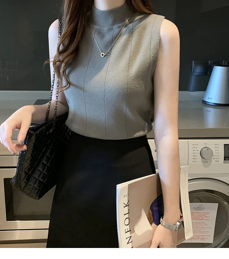 Korean Fashion Ladies Tops Spring New Summer Women Tops Casual Clothes Sleeveless Solid Women Blouse Knit Elastic Blusas 8623 50
