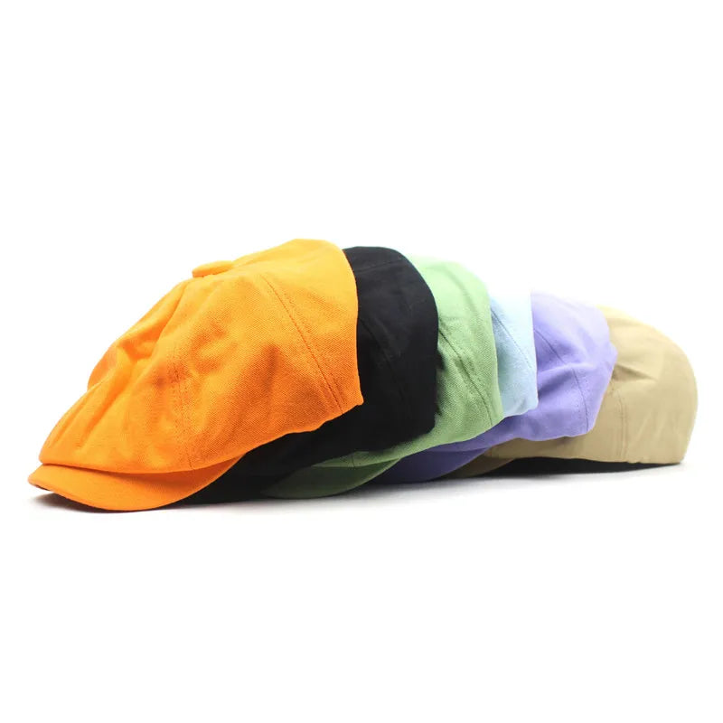 Solid Cotton Newsboy Caps Men Flat Peaked Cap Women Painter Beret Hats 30