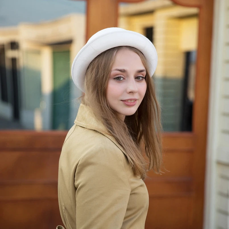 GEMVIE 100% Wool Men Pork Pie Hat For Dad Uniex White Black Top Hat Lady Gentleman Flat Bowler Porkpie Fedora For Women