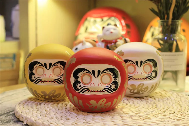 Japanese Ceramic Daruma Statue, Lucky Charm, Zen Ornament, Fengshui Figurine, Money Box, Home Tabletop Decoration, Gifts, 4"
