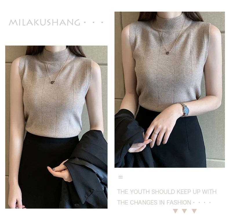 Korean Fashion Ladies Tops Spring New Summer Women Tops Casual Clothes Sleeveless Solid Women Blouse Knit Elastic Blusas 8623 50