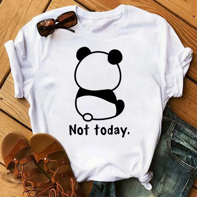 Maycaur Summer Women T Shirt Loose Tops Cute Panda Heart Print Short Sleeve Female Loose Casual T-shirt Ladies Top Teeadad