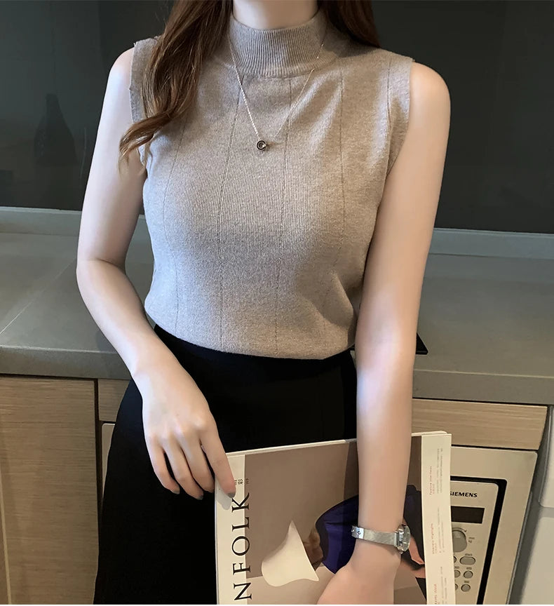 Korean Fashion Ladies Tops Spring New Summer Women Tops Casual Clothes Sleeveless Solid Women Blouse Knit Elastic Blusas 8623 50