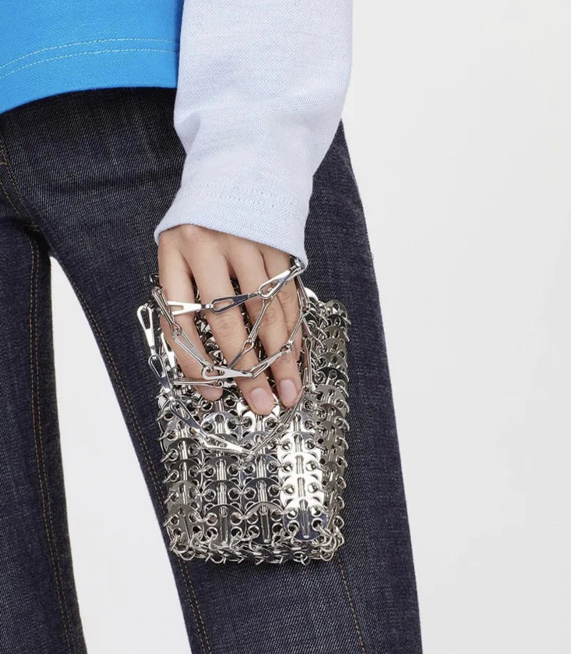 luxury Women Bags Designer Metal Sequins Chain Woven Bag Hollow Evening Bags Clutch Female Travel Holiday Shoulder Bag Handbag