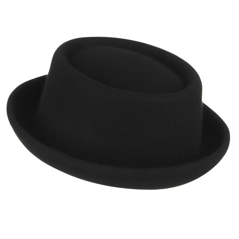 GEMVIE 100% Wool Men Pork Pie Hat For Dad Uniex White Black Top Hat Lady Gentleman Flat Bowler Porkpie Fedora For Women