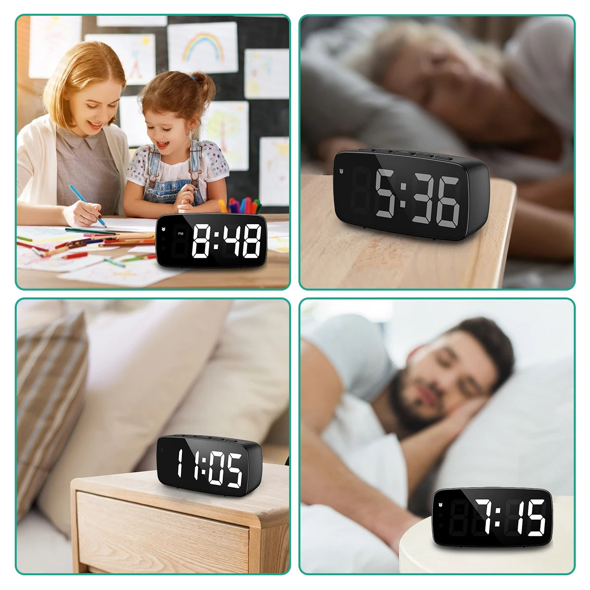 ORIA Alarm Clock Digital LED Clock Voice Control Snooze Time Temperature Display Night Mode Reloj Despertador Desktop Clocks