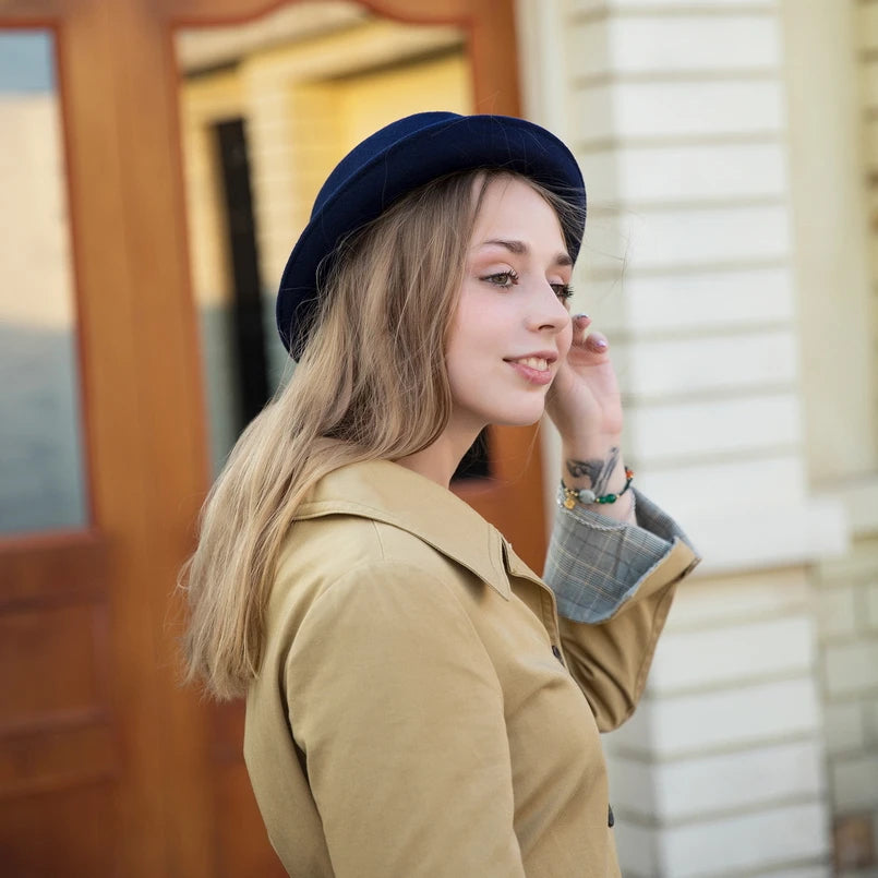 GEMVIE 100% Wool Men Pork Pie Hat For Dad Uniex White Black Top Hat Lady Gentleman Flat Bowler Porkpie Fedora For Women