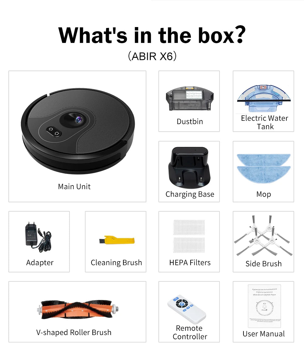 Robot Vacuum Cleaner ABIR X6 , 6000PA Suction, Smart Eye System,APP Virtual Barrier,Smart Home Appliance,Auto Floor Mopping