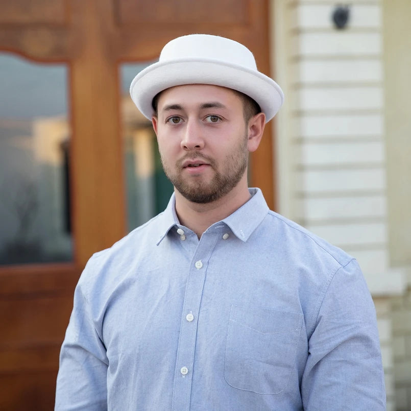 GEMVIE 100% Wool Men Pork Pie Hat For Dad Uniex White Black Top Hat Lady Gentleman Flat Bowler Porkpie Fedora For Women