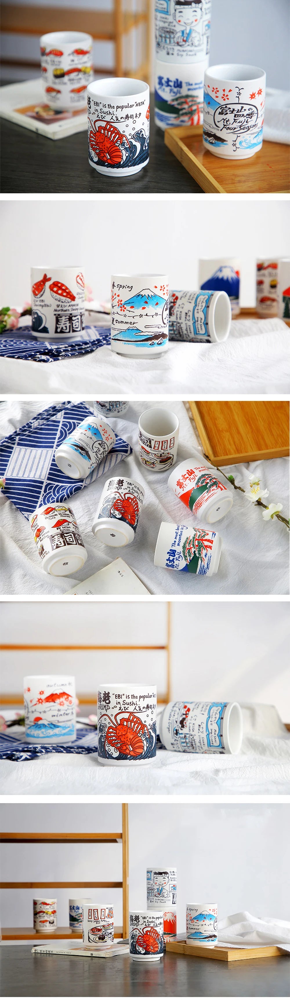 Japanese Impression Ceramic Mugs 300ml Tea Wine Sushi Sake Cup Funny Family Restaurant Decoration Travel Gift for Friends