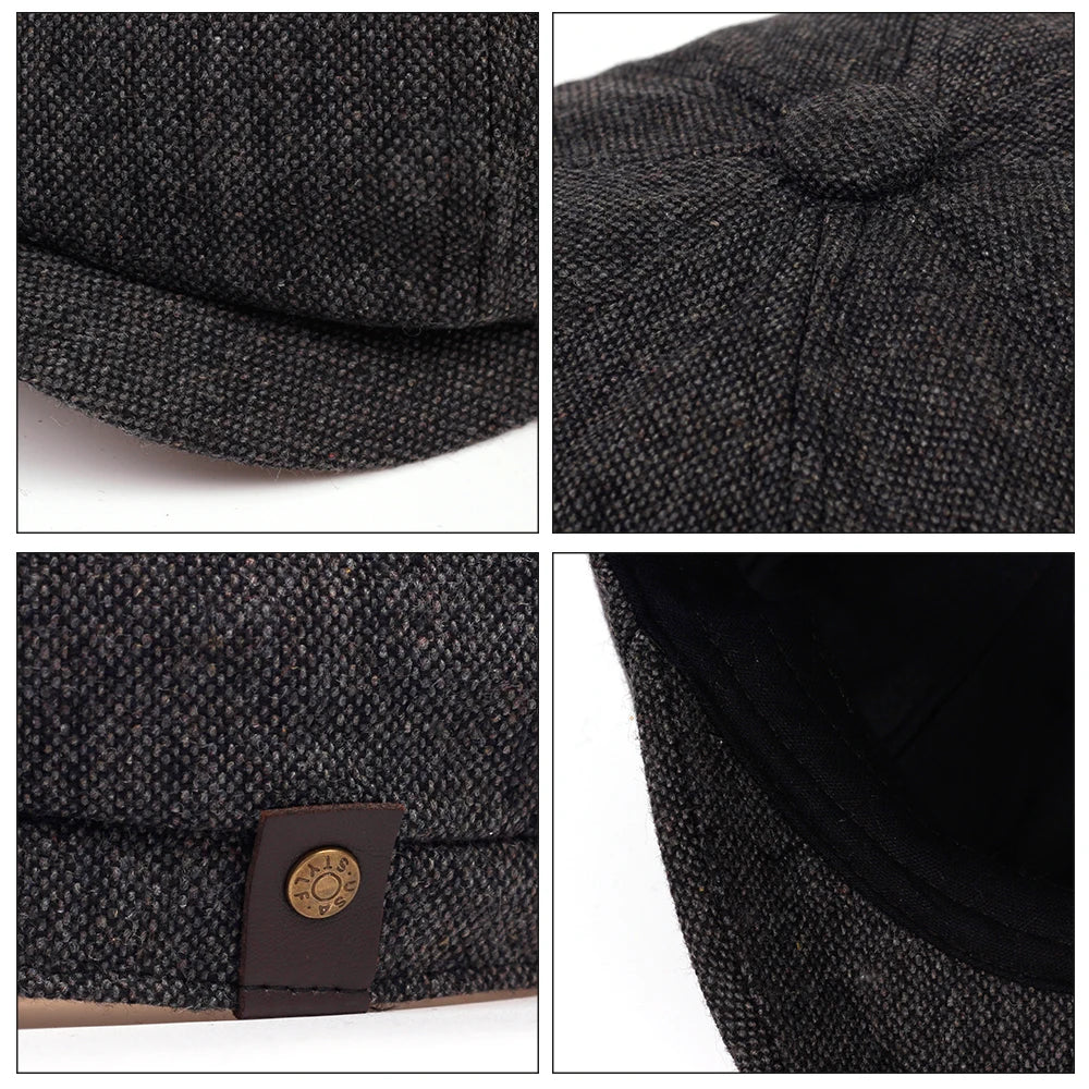 Men Newsboy Hats Peaky Autumn Vintage Herringbone Octagon Cap Women Casual Stripe Berets Gatsby Flat Hat