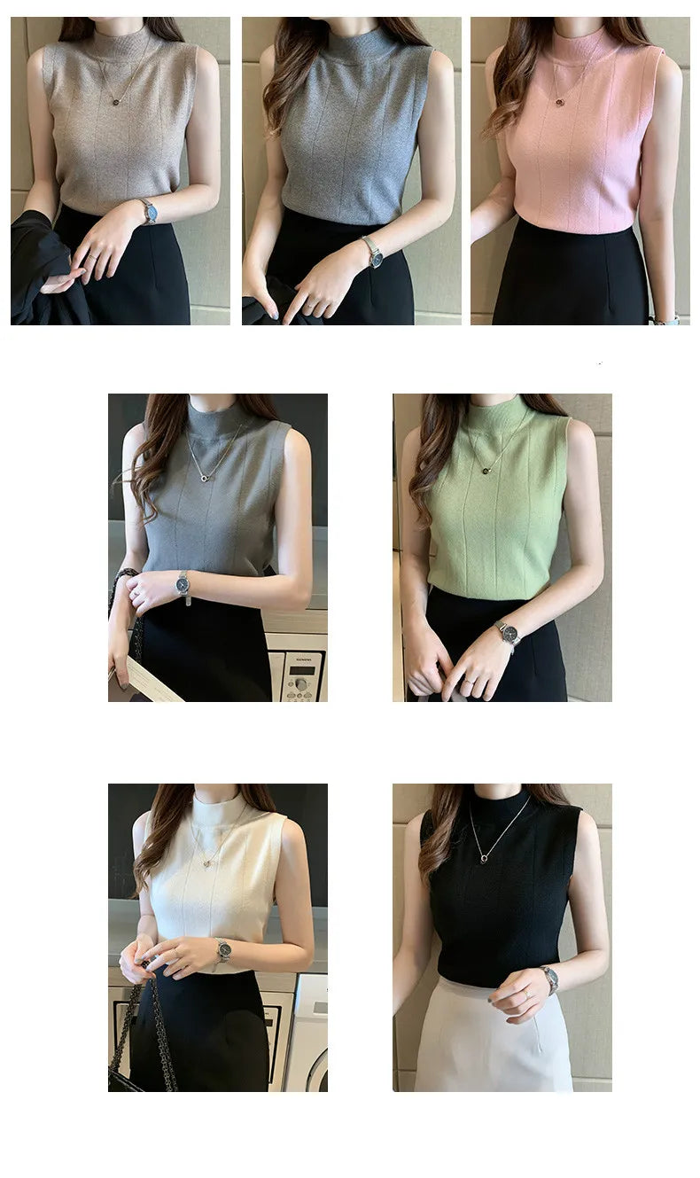 Korean Fashion Ladies Tops Spring New Summer Women Tops Casual Clothes Sleeveless Solid Women Blouse Knit Elastic Blusas 8623 50