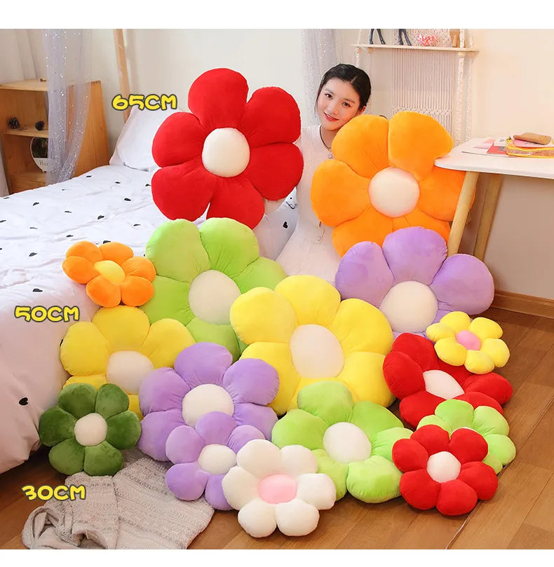 1pc 30/50/65CM Furry Plush Flower Plush Pillow Mat Stuffed Lifelike Flower Shape Baby Kids Home Soft Pillow Cushion Home Decor