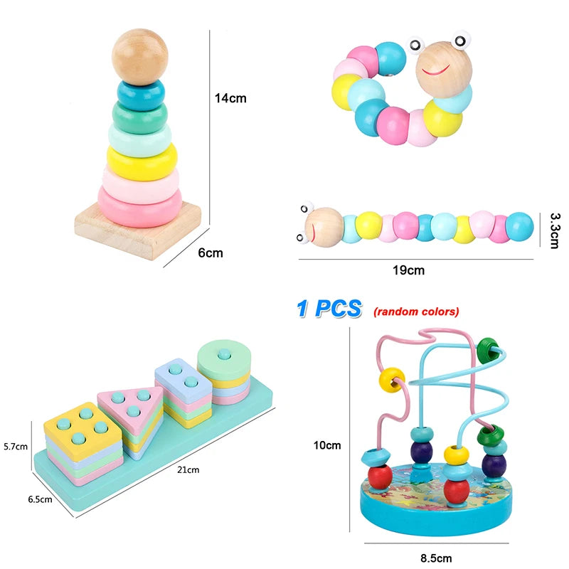 Hot Kids Montessori Wooden Toys Macaron Blocks Learning Toy Baby Music Rattles Graphic Colorful Wooden Blocks Educational Toy