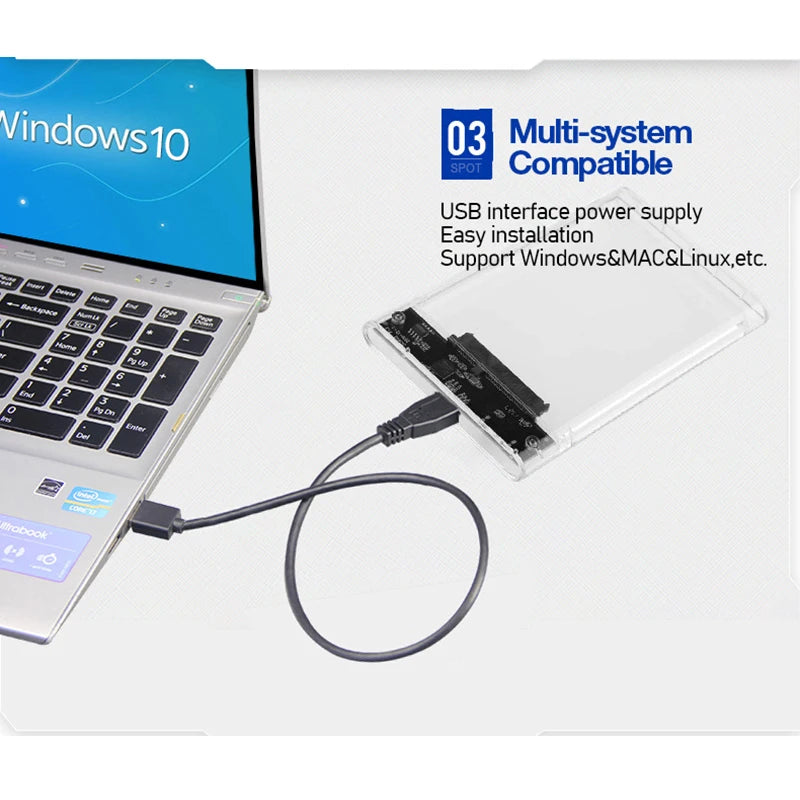 3.0/2.0 HDD Enclosure 2.5inch SATA SSD Hard Drive Case with 5Gbps Transfer Speed and Transparent Design Mobile External Housing
