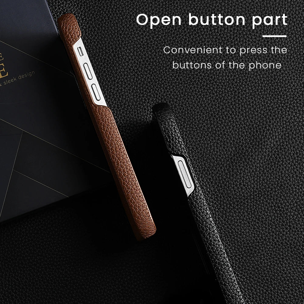 Luxury Genuine Cowhide Leather Phone Case for iPhone 15 13 14 Pro Max 15 Plus 15Pro 14Pro 11 12 Pro Max Shockproof Back Cover