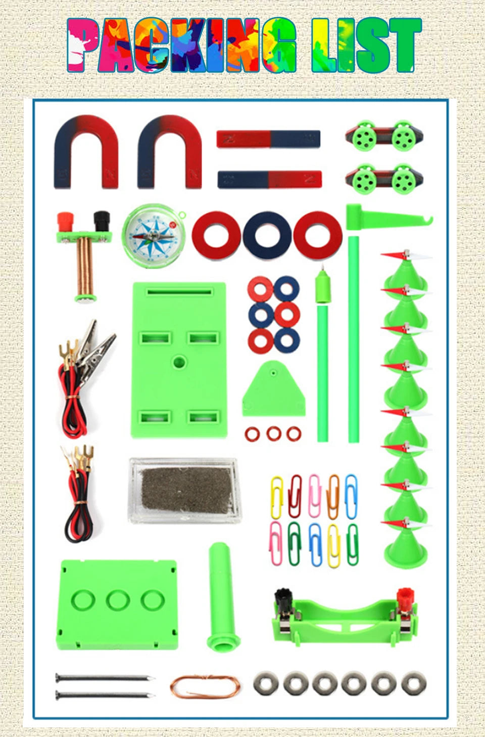 Kids Science Experiment Kit DIY Magnet Bar Ring Horseshoe Car Compass Kid Science Experiment Tool with Box Educational teaching