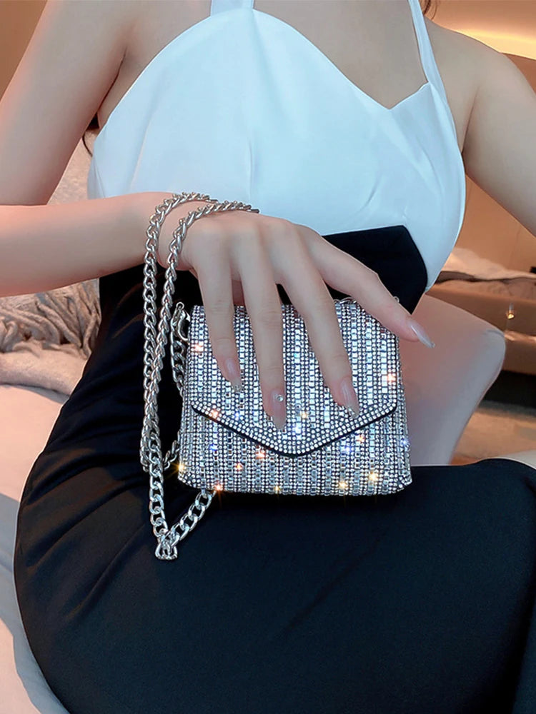 JIOMAY Mini Shoulder Bag for Women Designer Purses and Handbags Bling Rhinestone Clutch Bags Girls Chain Crossbody Bag Wholesale