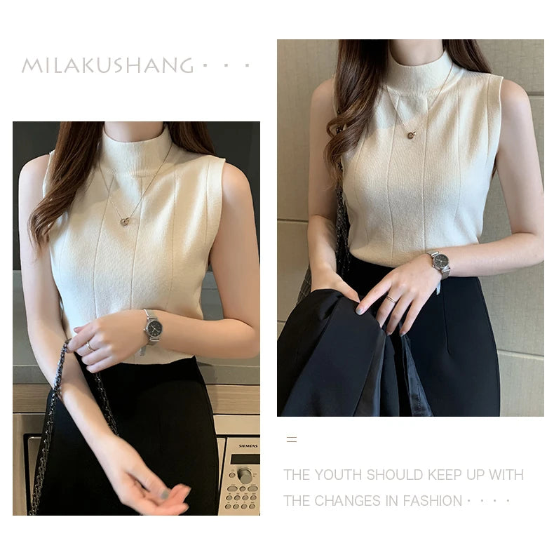 Korean Fashion Ladies Tops Spring New Summer Women Tops Casual Clothes Sleeveless Solid Women Blouse Knit Elastic Blusas 8623 50