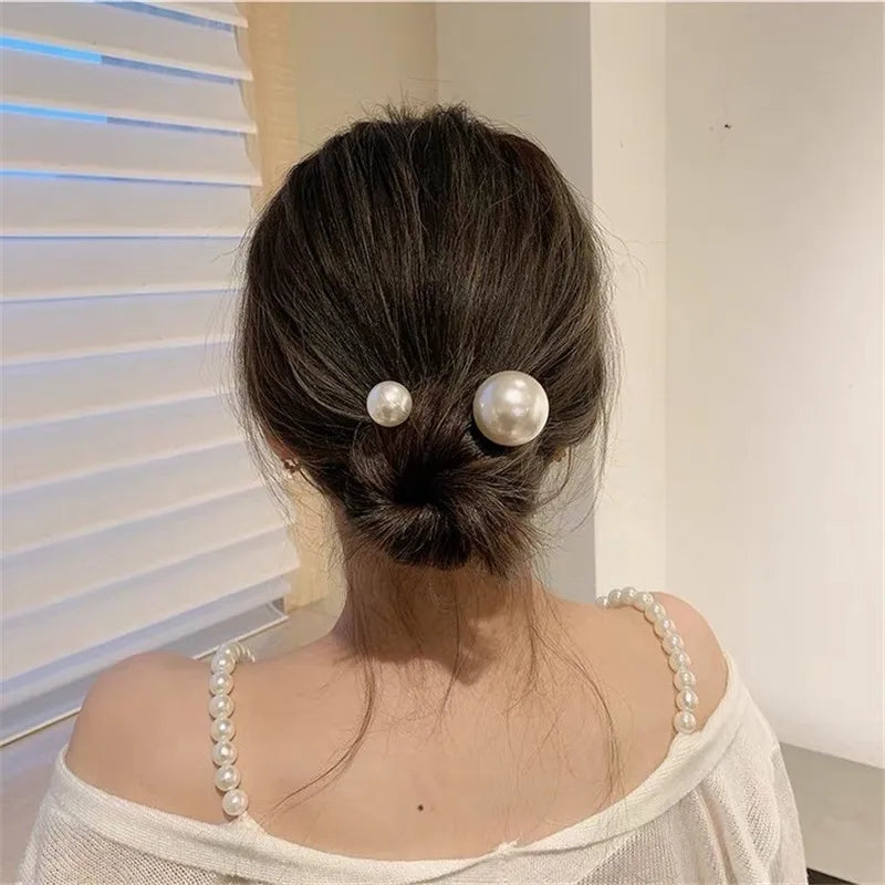 New Pearl Hairpins Korean U-shaped Metal Shell Hair Clip Pins Women Girls Hair Sticks Bun Maker Hair Styling Accessories Gifts