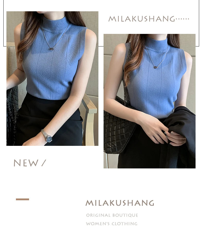 Korean Fashion Ladies Tops Spring New Summer Women Tops Casual Clothes Sleeveless Solid Women Blouse Knit Elastic Blusas 8623 50