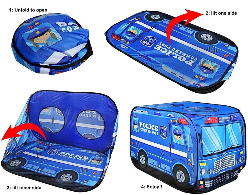 Foldable Game Play House Fire Truck Police Bus Pop Up Toy Tent Playhouse Cloth Gift For Children Firefighting Model Dopship