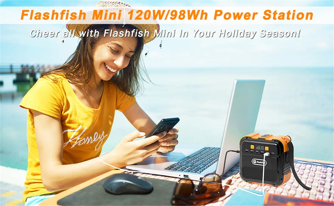 Power Station Portable Solar Generator AC 220V 120W Output 98Wh Emergency Lighting Backup Powerbank For Home Camping Power Suppl