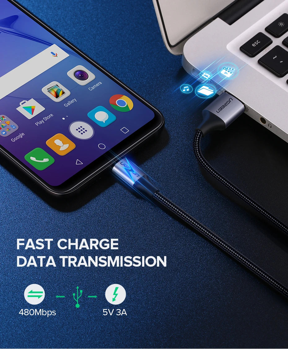 Ugreen Micro USB Cable 3A Nylon Fast Charging USB Type C Cable for Samsung Xiaomi HTC USB Charger Data Cable Mobile Phone Cable