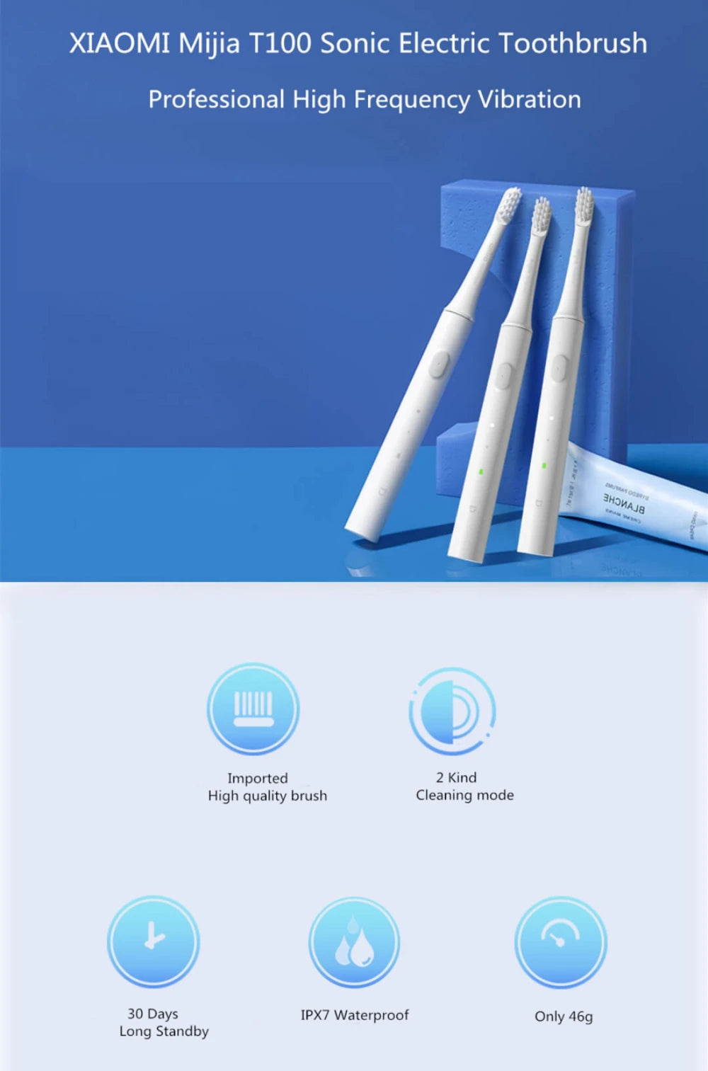XIAOMI MIJIA T100 Sonic Electric Toothbrush Cordless USB Rechargeable Toothbrush Waterproof Ultrasonic Automatic Tooth Brush