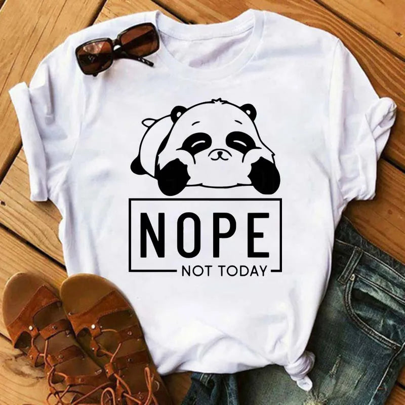 Maycaur Summer Women T Shirt Loose Tops Cute Panda Heart Print Short Sleeve Female Loose Casual T-shirt Ladies Top Teeadad
