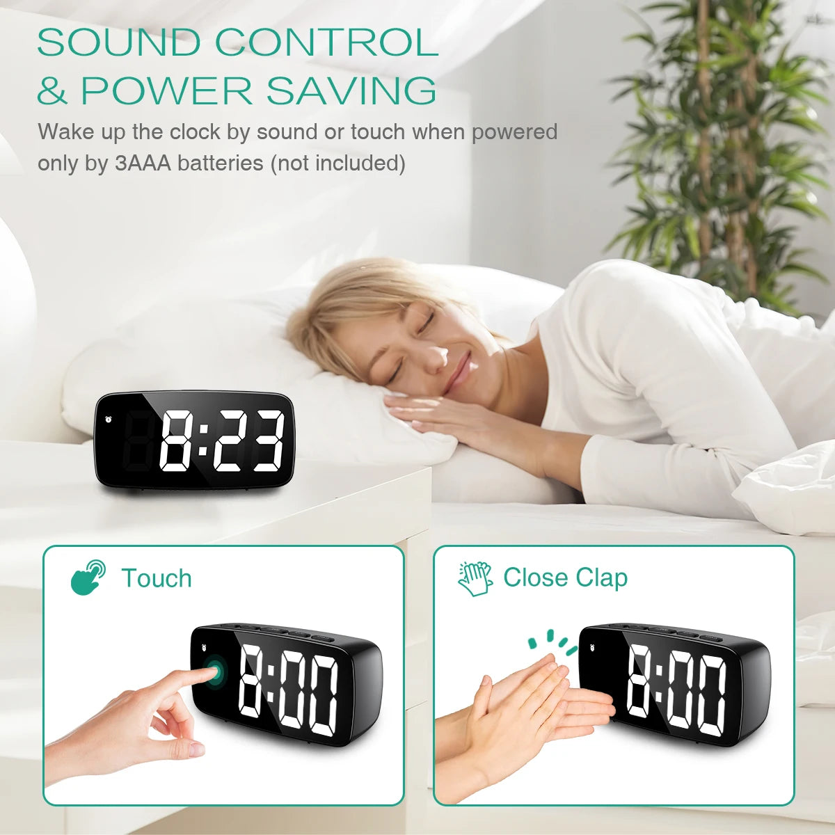 ORIA Alarm Clock Digital LED Clock Voice Control Snooze Time Temperature Display Night Mode Reloj Despertador Desktop Clocks