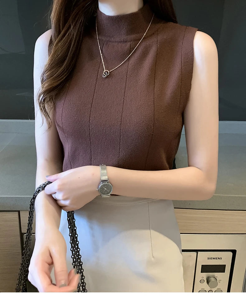 Korean Fashion Ladies Tops Spring New Summer Women Tops Casual Clothes Sleeveless Solid Women Blouse Knit Elastic Blusas 8623 50