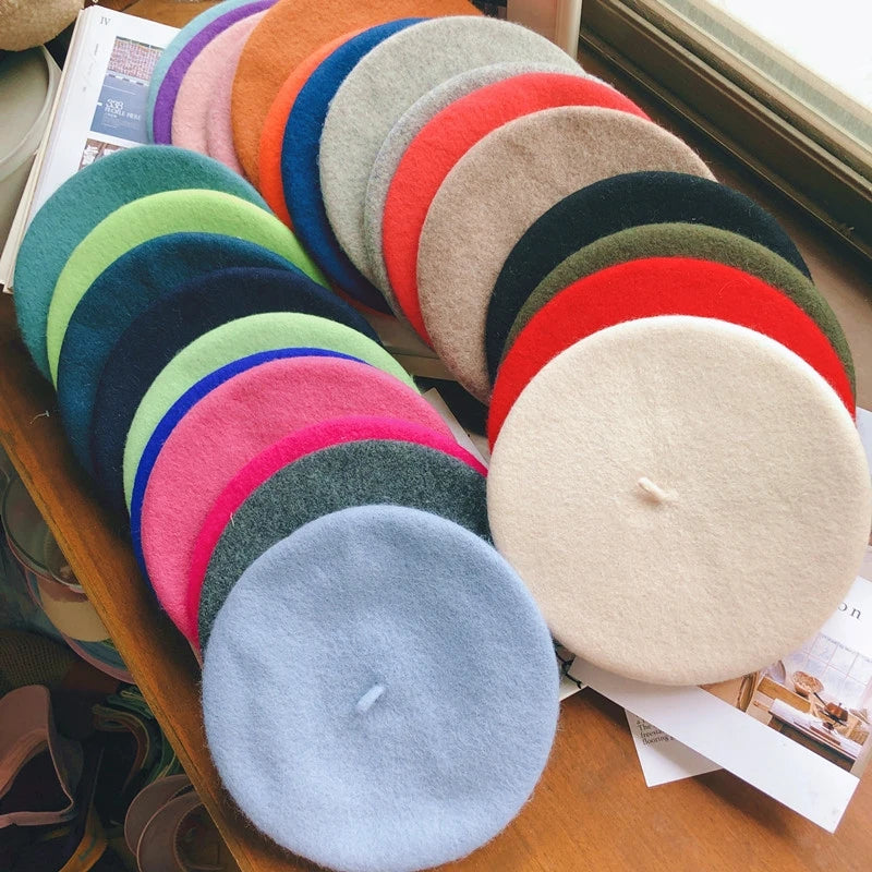 100% Wool Retro Beret Hat Autumn Winter Women British Hepburn stylish Artist Painter Hats Thick Warm Woolen Pumpkin Beanies Cap